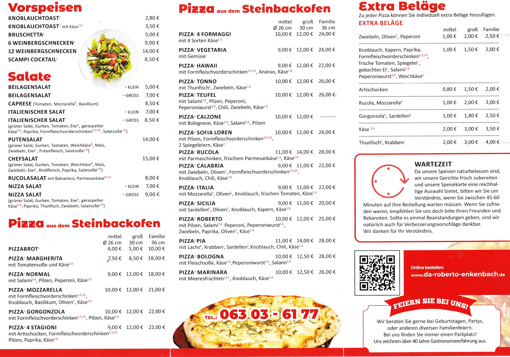 Speisekarte PDF Pizzeria da Roberto